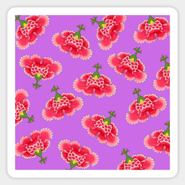 Chinese Vintage Pink and Red Flowers with Light Purple- Hong Kong Traditional Floral Pattern Sticker by CRAFTY BITCH